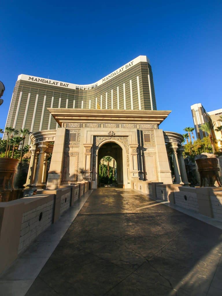 Las Vegas Bucket List: The mesmerizing entrance to the Mirage Hotel and Casino in Las Vegas is a must-see for those seeking unforgettable experiences in this vibrant city.
