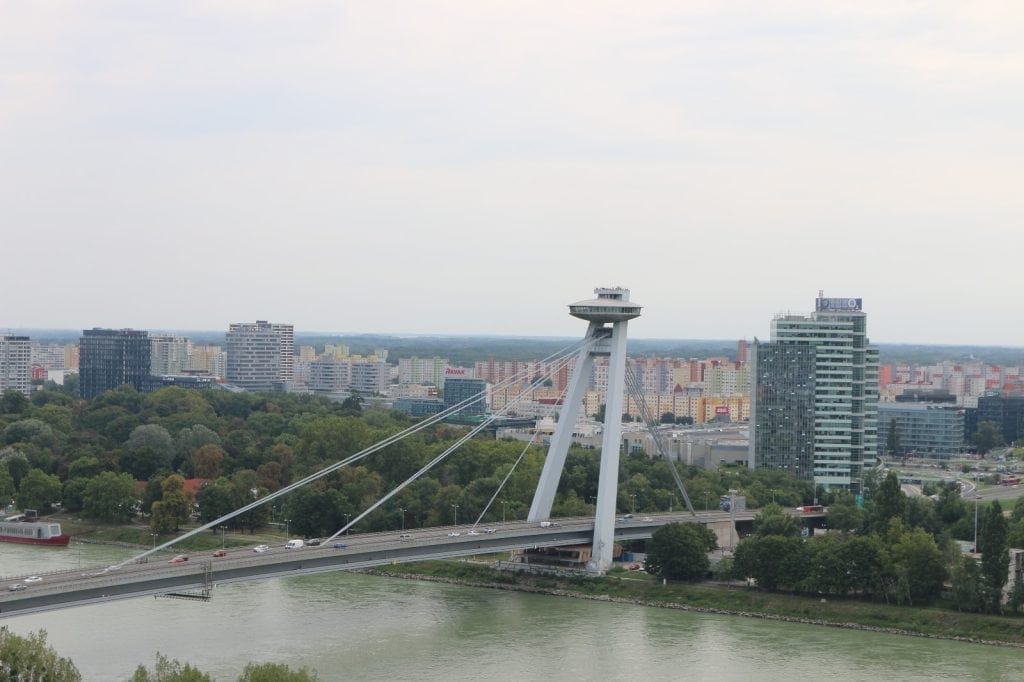 A bridge over a river in Bratislava, Slovakia